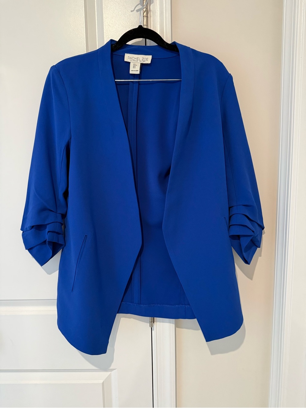 Rachel Zoe Cobalt Open-Front Blazer with Tiered Three-Quarter Sleeves